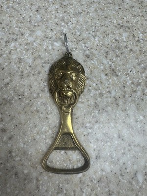 Vintage Brass Lion Head Bottle Opener 4  Figural Barware Man Cave Pub Decor