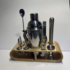 Cocktail Shaker 750ml Stainless Steel Bar Set Bartender/mixology Kit +Wood stand