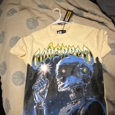 Godspeed Robot Graphic Print Men's Cotton T-Shirt Yellow Blue Black