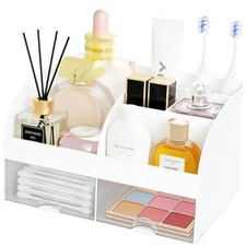 Makeup Organizer with 2 Drawers, Cosmetic Storage for Dresser Vanity and White