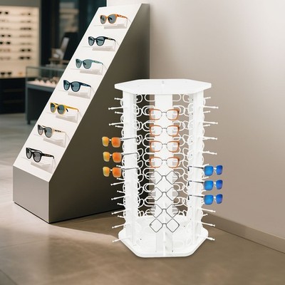 60-Pair Rotating Tabletop Glasses Display Stand White Sunglasses Organizer