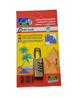 Burg Wächter Zahlen-Vorhangschloss Combi Lock 90/20 3-stellig Messing NEU