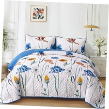 Quilt Set King Size,Cute Floral Botanical Bedspread King 104 90 Blue