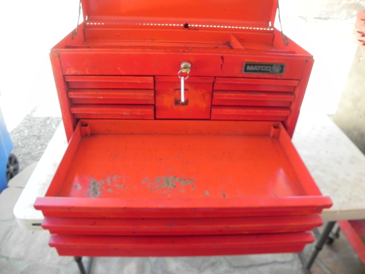 Vintage Matco MB210 10 Drawer Flip Top Chest Red 26'' Wide 1 Key