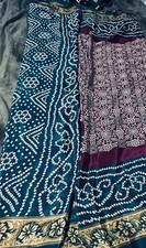 Modal Silk Ajrakh Bandhej Saree - Teal