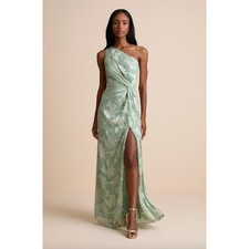 Lulus Renni Sage Green Floral Jacquard One-Shoulder Maxi Dress Formal Large NWT