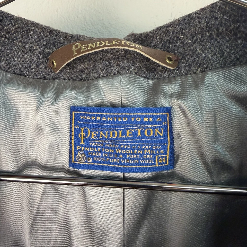 VTG 70s Pendleton TRENCH Coat Men 44 Gray Virgin Wool Overcoat Button USA Made - Image 2 of 4