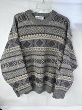 Antartex Vintage Shetland Knitted Wool Jumper Size Large Round Neck Grey