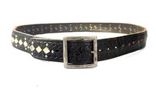 Vintage Black Studded Belt Size 36-40 Large 1970s Embossed Basketweave Police