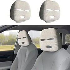 2PCS Car Headrest Cover, Personalized Funny Front Seat Headrest Protector, White
