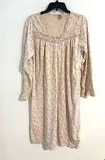 Vanity Fair Nightgown Sz M Pink Floral Cotton Blend Long Sleeve Cottage Comfy