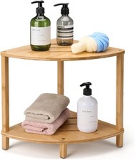 Bamboo Corner Stool for Inside Shower, 2-Tier Shower Waterproof Step Stool with