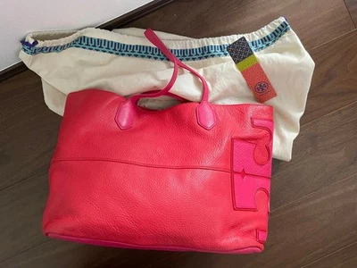 TORY BURCH Cabas En Cuir Grainé Avec Logo Pochette Main Femme Rose - Photo 1/4