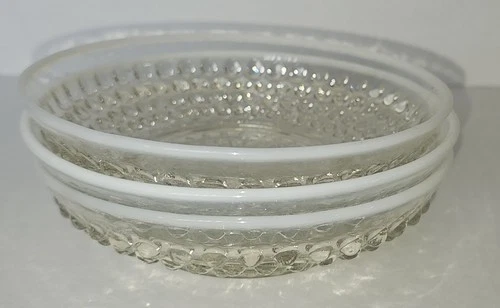 Vintage Depression Era Moonstone Opalescent Hobnail Dessert Fruit Bowls 3
