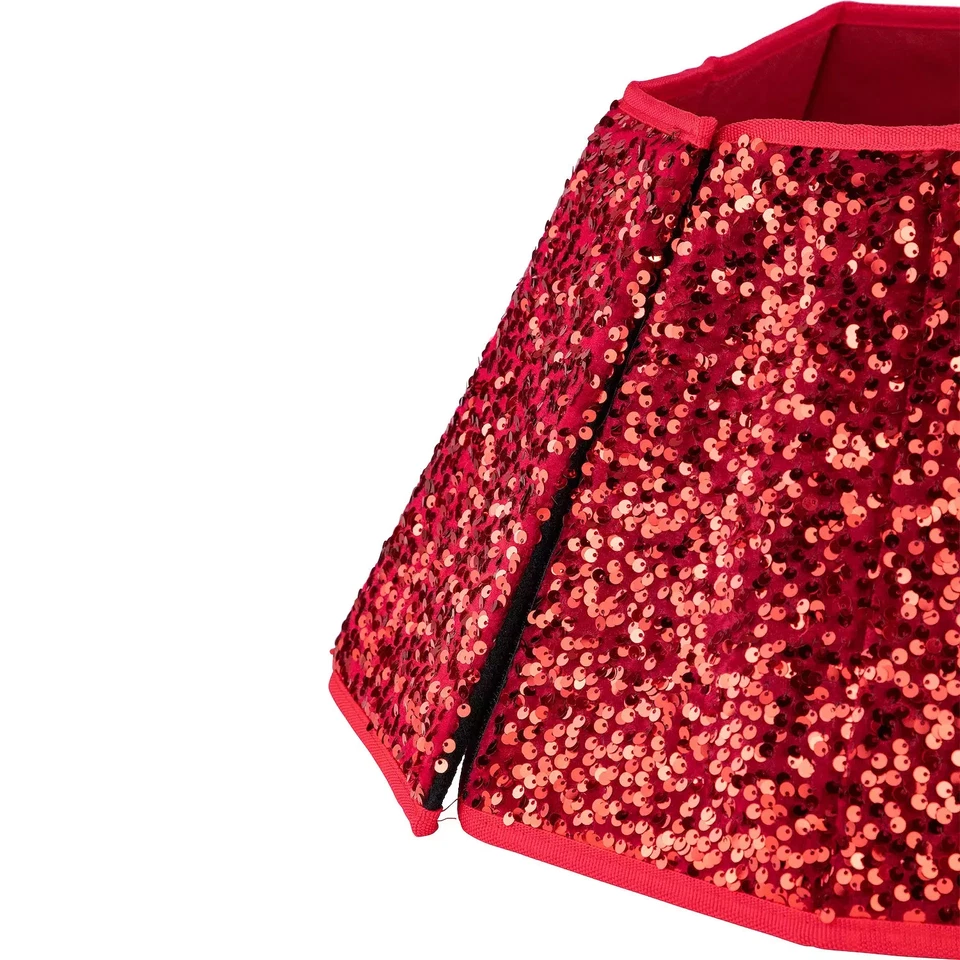 Burgandy Christmas Tree Collar 26 Inch Sequin Xmas Tree Skirt Hexagon Felt Small - Image 4 of 4