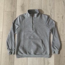 Grey Quilted Knit Sweater Texture Quarter 1/4 Zip Pullover Pocket Men  s M/L