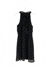 Tulle Black Polka Dot Mini Dress | Multi High Neck Tie, XS