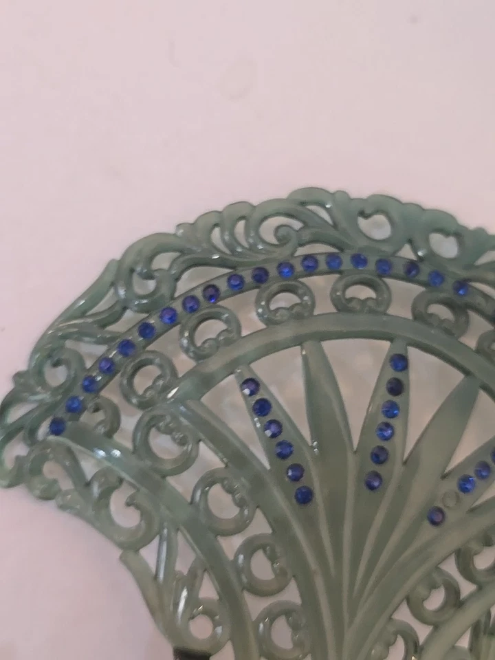 Antique Art Deco Large Jeweled Celluloid Plastic Two Tone Hair Comb Rhinesto - Image 4 of 4