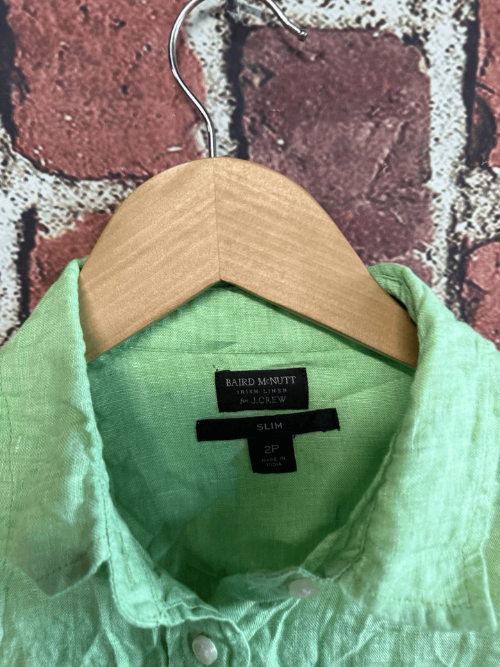 J. Camisa ajustada Crew para mujer verde irlandesa de lino Baird McNutt con botones talla 2 pequeña Foto 3 de 3