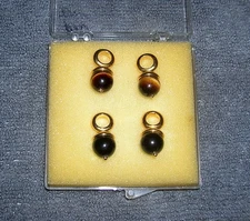 2 pair 14K  HGE Black Onyx & Tiger eye Bead Dangle Charms for Hoop Earrings