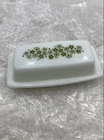Vintage Pyrex White Green Glass Spring Blossom Crazy Daisy Floral Butter Dish