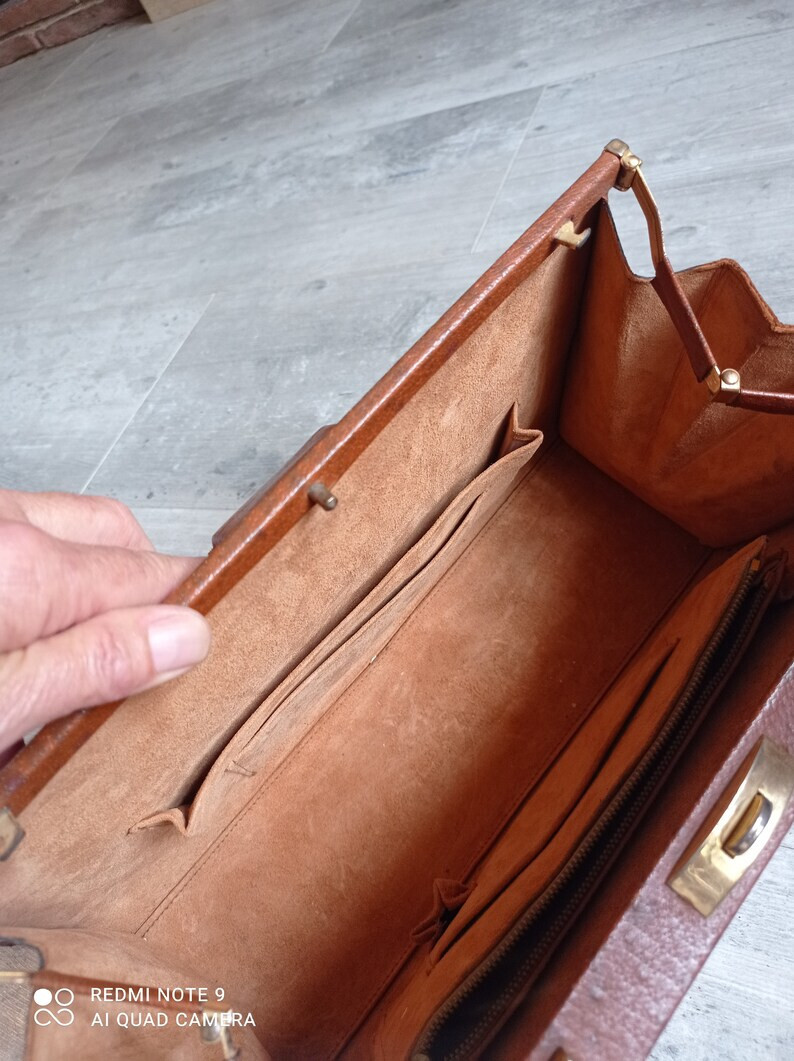 Sac à Main Vintage En Cuir De Pécari Marron - Fourre-tout Femme, Occasion Rare