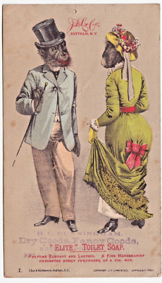 c1882 Dressed Chimpanzees  ~ Elite Toilet Soap ~ Antique Fantasy Trade Card