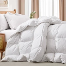 Fluffy Feather and Down Comforter Pinch Pleated Cotton Shell, King or Queen