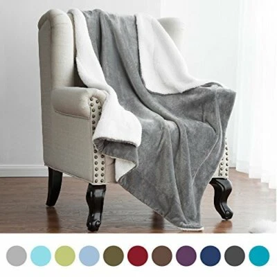 JML Sherpa Blanket Throw Fuzzy Bed Throws Fleece Reversible Blanket for Sofa