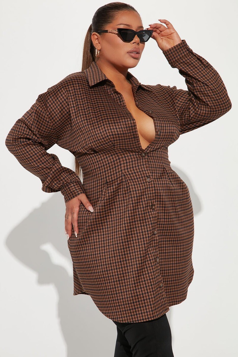 brown plus size dress fashion nova Central Park Shirt Mini 3XL NWT Women's size:14W