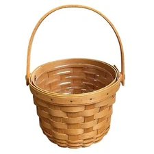 Longaberger Berry Basket Round Basket 1995 Signed Vintage Handle Plastic Liner