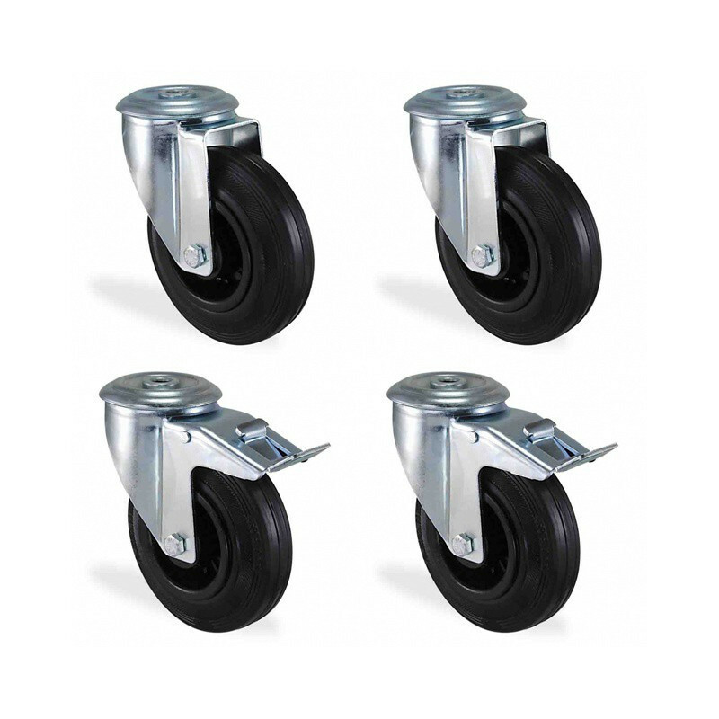 Roulettes à oeil pivotantes à frein en caoutchouc noir 125mm pour chariot