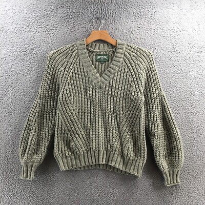 American Eagle Balloon Sweater Womens XS Green Long Sleeve Tight Knit Pullover