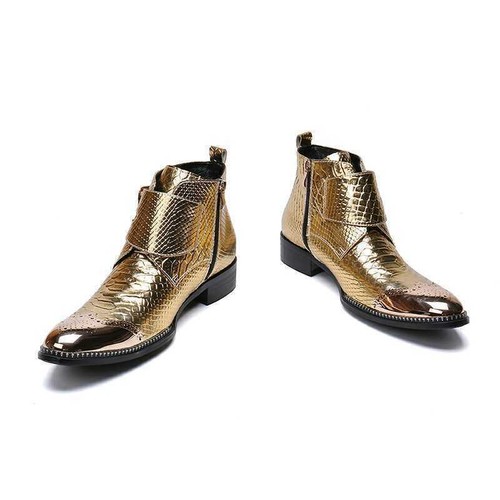 Men's Fashion Gold Snakeskin Oxford Shoes Casual Real Leather Party Boot 37-46 - Picture 3 of 7