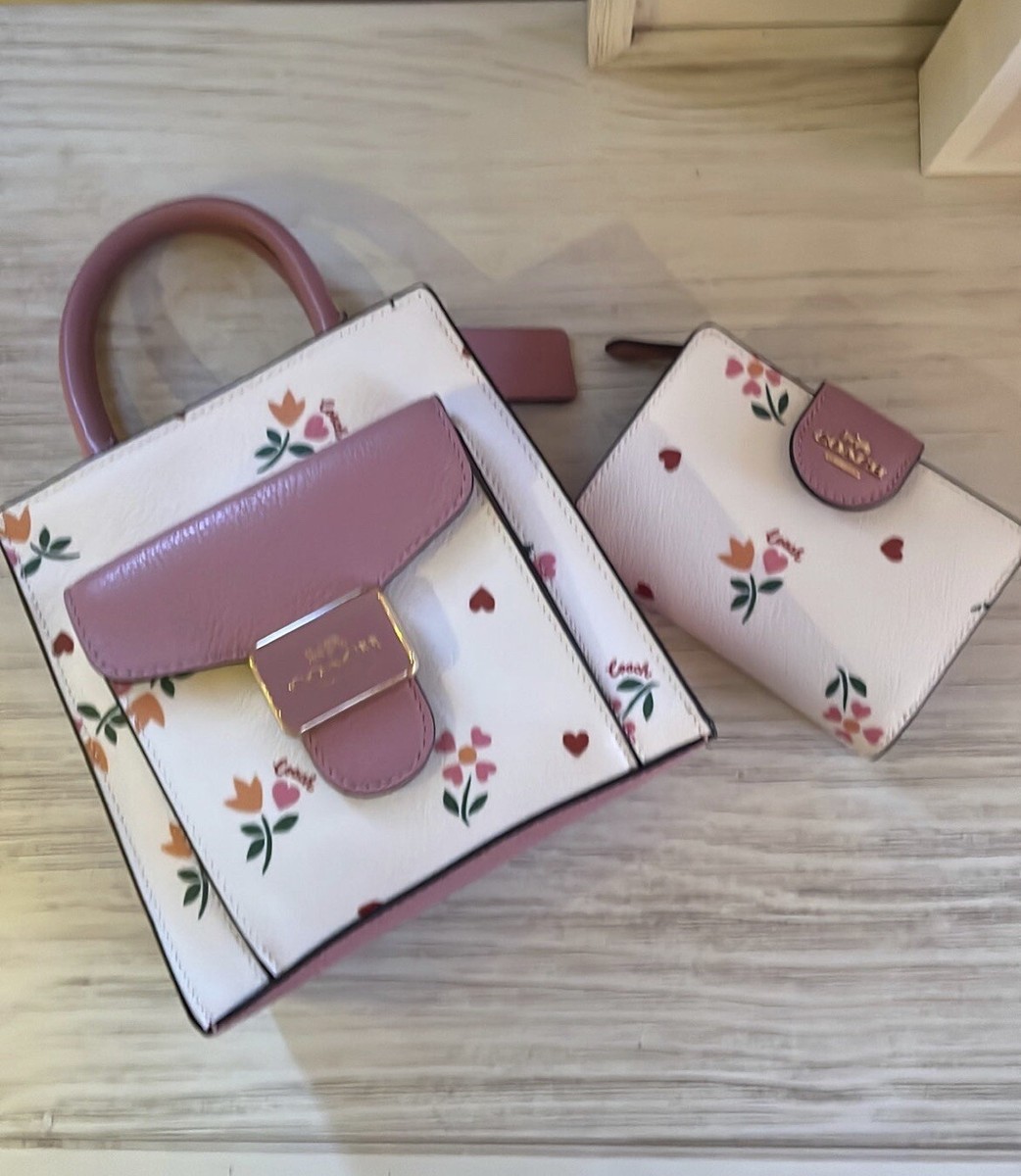 NEW Coach Mini Pepper BAG Heart Petal Print AND WALLET
