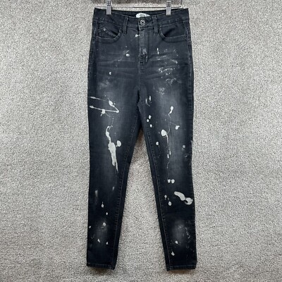 YMI WannaBetteButt Women's Juniors Black Bleach Splattered High Rise Jeans  9/29