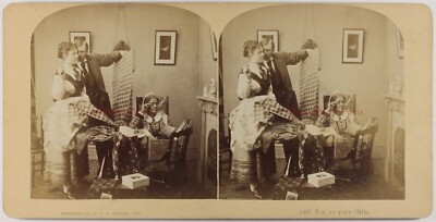Vintage 1876 Weller Stereo Photo Artistic Kiss Genre Scene The Kiss Comic