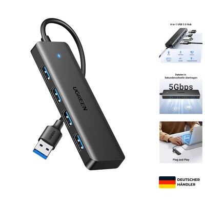 4-Port USB 3.0 Hub mit 5Gbps Datenübertragung für PC, MacBook, Surface, Dell,...