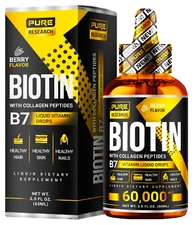 PURE RESEARCH Liquid Biotin & Collagen Hair Growth Drops 60,000mcg - 2oz