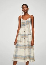 Women's Mango MNG Casual Check Pattern Spaghetti Strap Midi Dress Sz 2; $60
