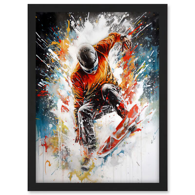 Extreme Sports Snowboarding Paint Splat Portrait Framed Art Picture Print A3