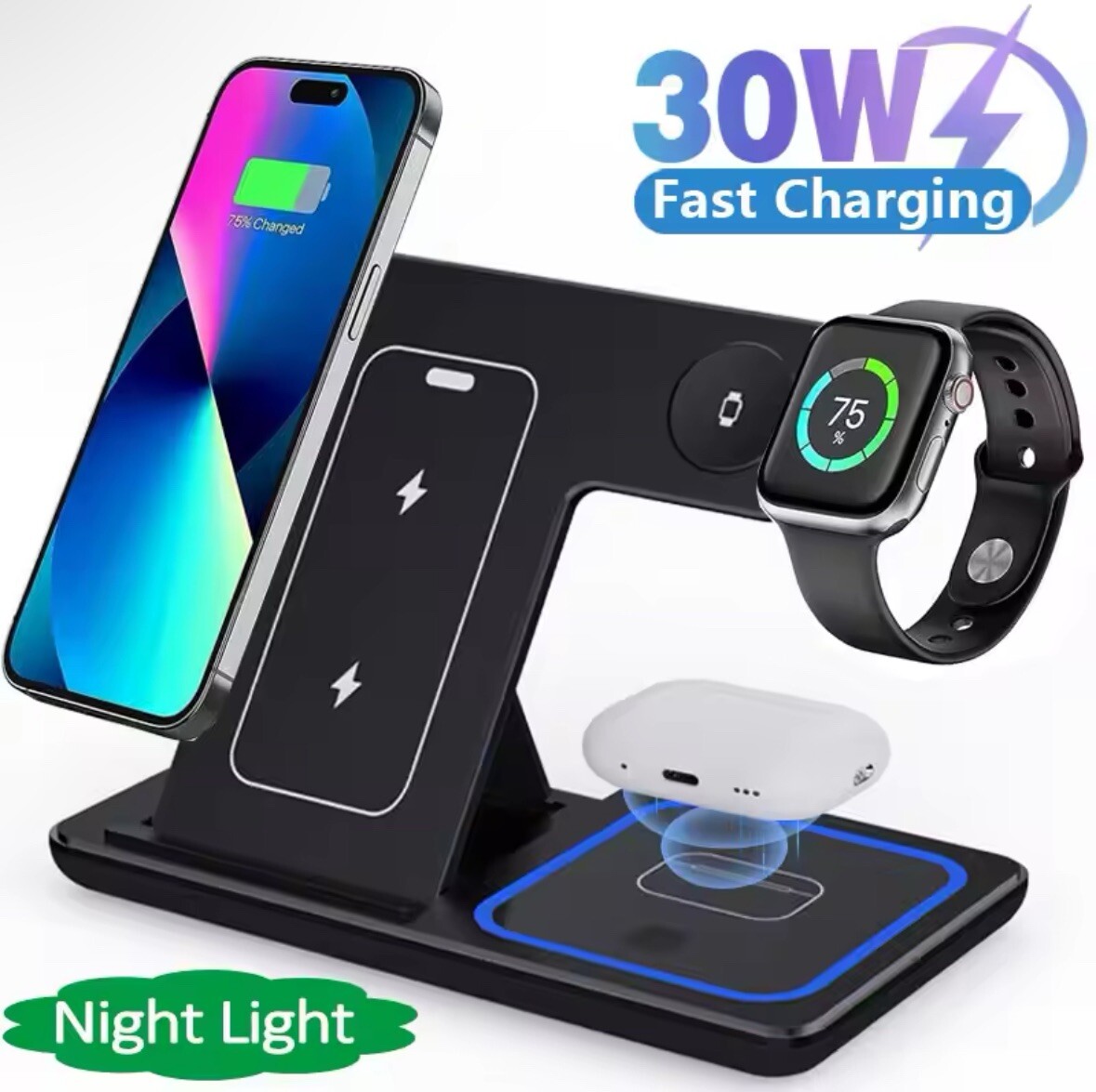 Wireless Charger Holder for iPhone X to 16, Apple Watch and AirPods Pro. 30W-image