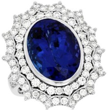 EXTRA LARGE 13.74CT DIAMOND & AAA TANZANITE 14KT WHITE GOLD 3D OVAL & ROUND RING