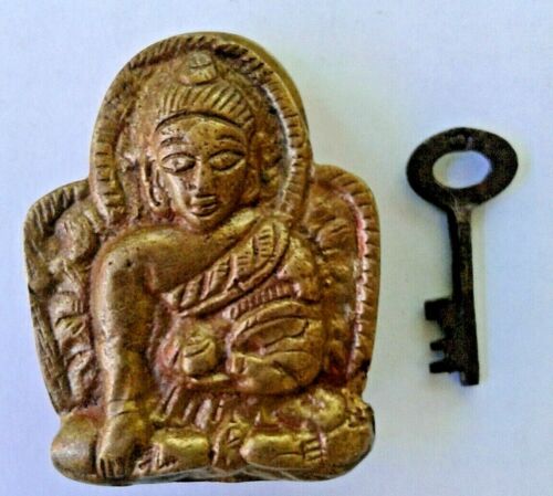 Petite figurine bouddhiste vintage cadenas en laiton BOUDDHA NEUF AVEC 2 clés - Inde - Photo 1 sur 6
