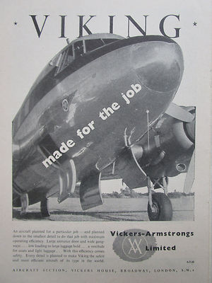 4/1947 PUB VICKERS ARMSTRONGS WIKINGER FLUGZEUG FLUGZEUG ORIGINAL ANZEIGE