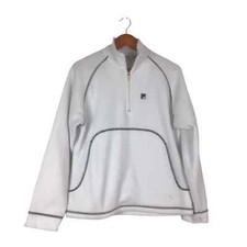 Fila L White 1/4 Zip Fleece Pullover Black Topstitch Athleisure Active