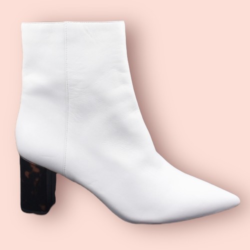 J.Crew Womens Sadie Leather White Ankle Boots Booties Size 11 Tortoise Heel EUC - Picture 2 of 12