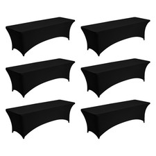 Uimoso 6 Pack Black Spandex Table Covers for 8FT Tables, Stretchable and Fitted