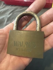 Vintage Walrus 3026 Brass Padlock No Key Antique Lock Locksmith Rare UK As Is 3”