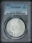 1881-S VAM-92 Morgan Silver Dollar PCGS MS64- 90% Silver